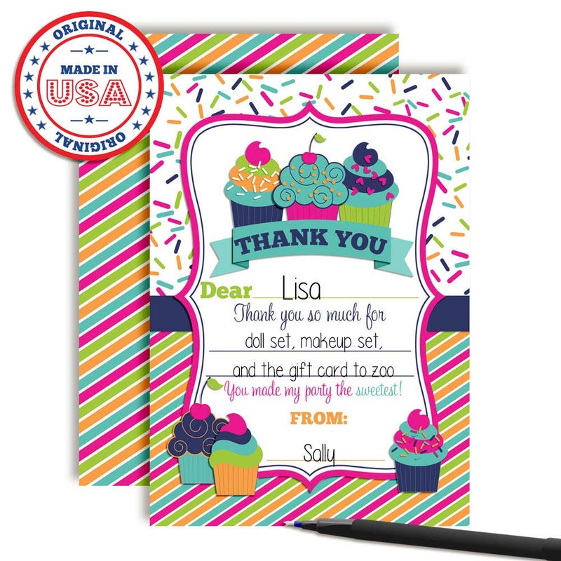 Amanda Creation Cupcake Sweet Treat Themed Thank You Notes for Kids, Ten 4" x 5.5" Fill In The Blank Cards with 10 White Envelopes by AmandaCreation - Image 3